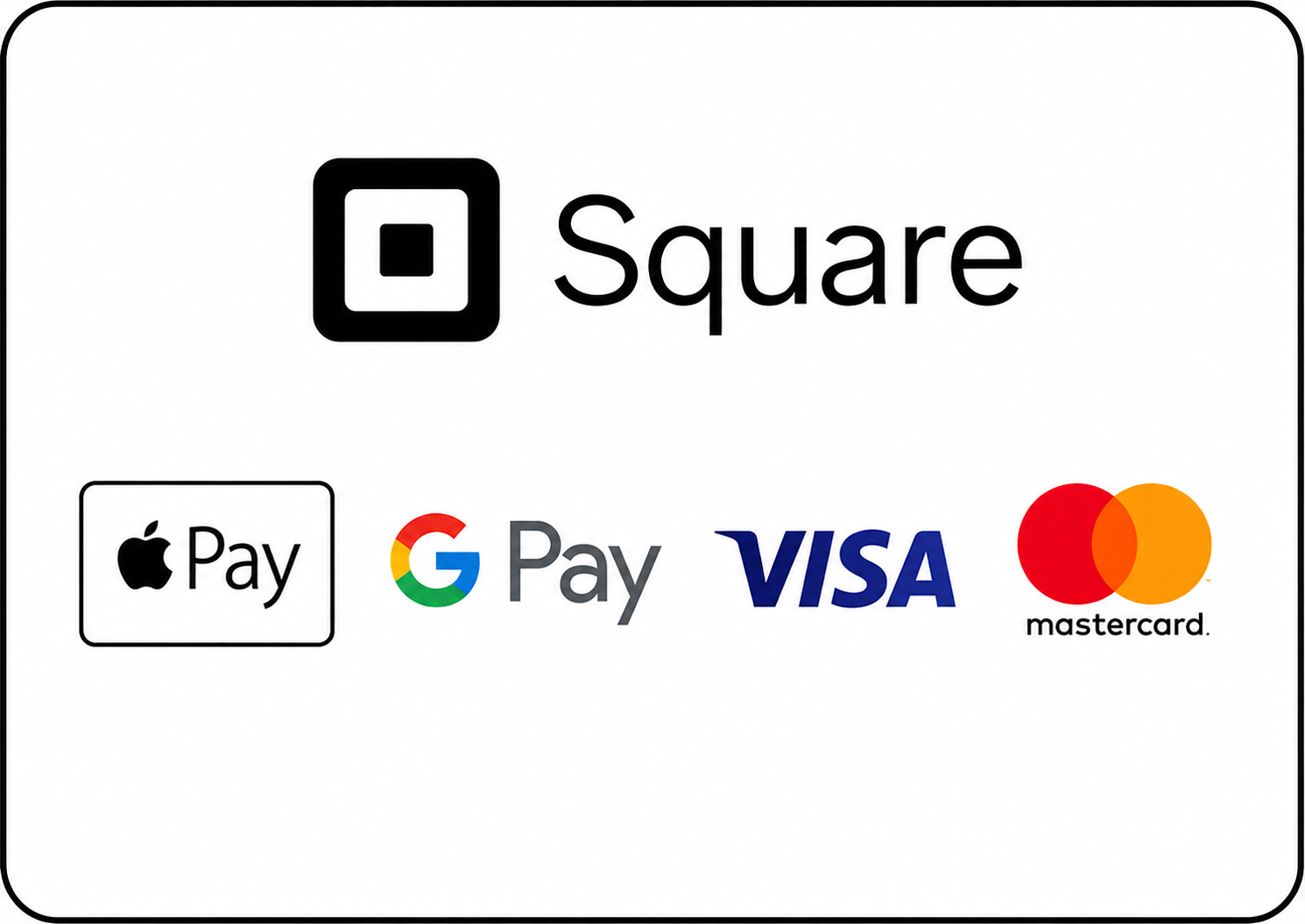 Secure payments powered by Square. Apple Pay, Google Pay, Visa and Mastercard accepted.